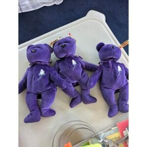 Ty Beanie Babies Princess Diana Purple Bear Lot of 3 Commemorative Plush 1997